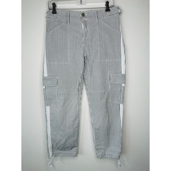 Sanctuary White & Gray Striped Cropped Utility Trouser Pant Cinched Ankle 27 - Picture 3 of 15